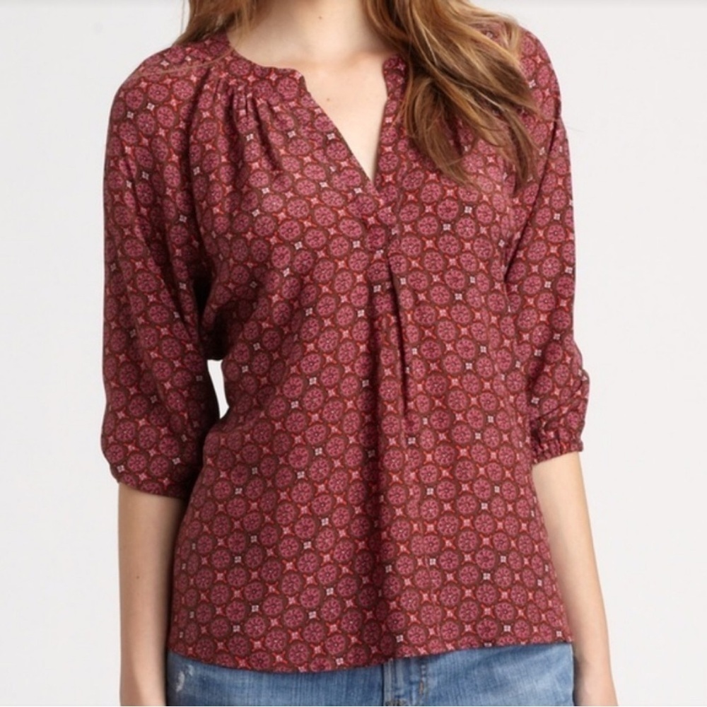 Joie Burgundy Geometric Blouse Size XS